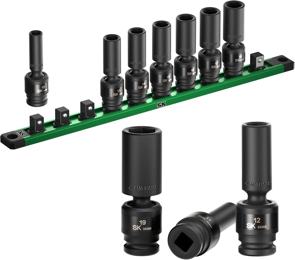 SK Juego de llaves de impacto universales de 3/8", enchufes de impacto giratorios profundos
