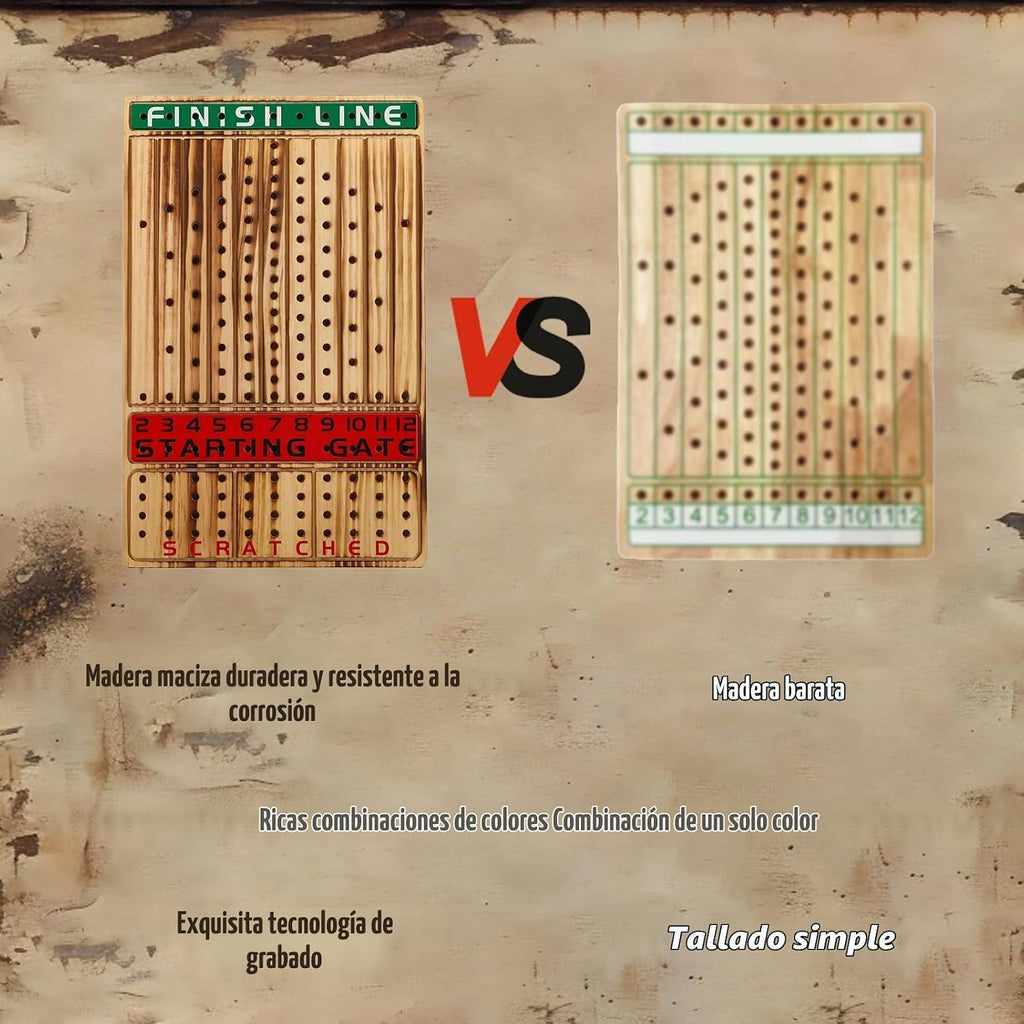 HOROW Juego de mesa de carreras de caballos, juego de cartas de carreras de caballos de madera maciza y juego de mesa de dados edición de lujo con 11 caballos de metal, 100 fichas de póquer, 2 dados y 2 cajas de cartas