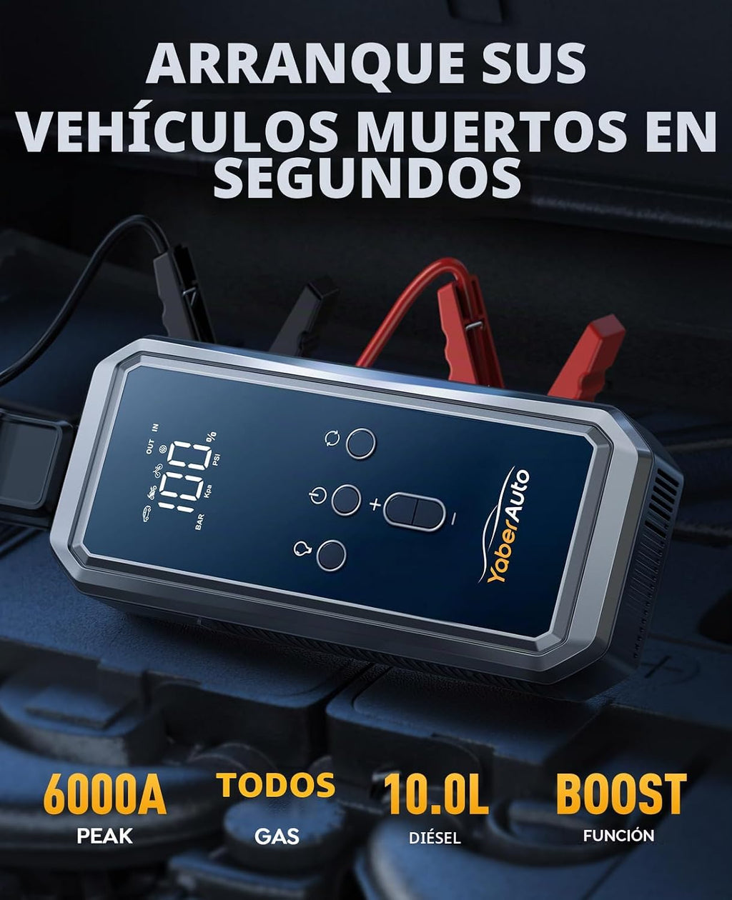 YaberAuto Arrancador 11 en 1 6000A 150PSI con compresor de aire 80Wh 160wDC