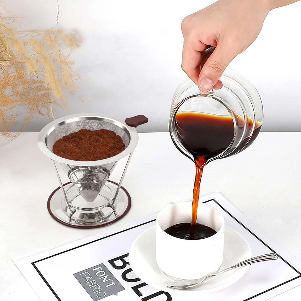Gotero de café, Filtro de acero inoxidable MISETTO, fácil de limpiar, cafetera sin papel, filtro reutilizable, gotero cónico con taza extraíble