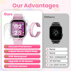 Reloj inteligente impermeable para niños y niñas de 5 a 12 años con 39 juegos, cámara HD, video, música, seguimiento de hábitos, alarma, podómetro, reloj inteligente para niños, regalo de cumpleaños para niñas de 5, 6, 7, 8 (rosa)