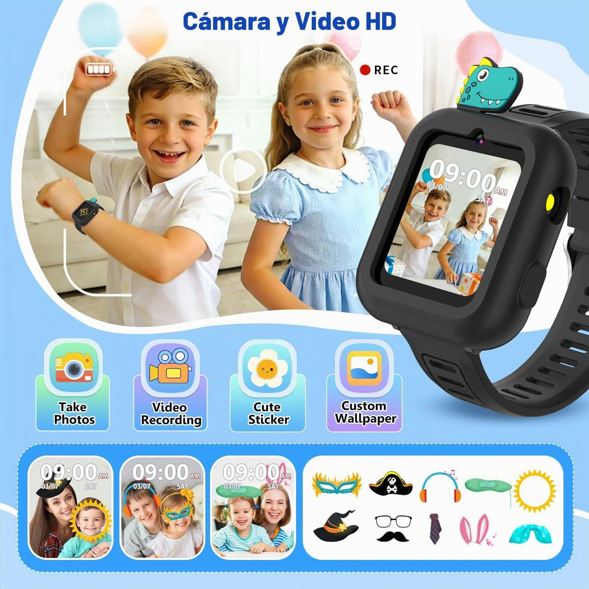 Reloj inteligente para niños, 39 juegos, cámara, video, música, podómetro, grabadora