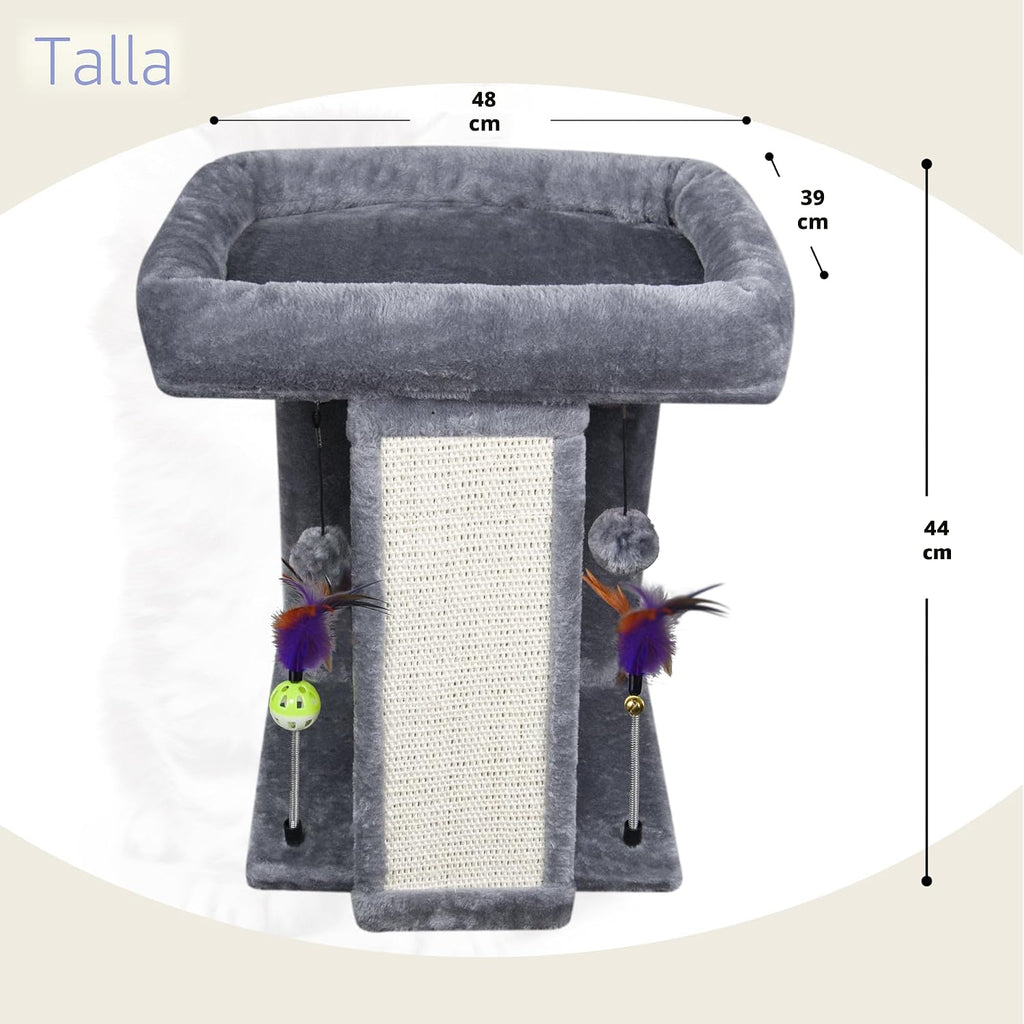 TWDEPART Árbol de gato con torre y poste para arañar para gatos de interior, centro de actividades, árbol para escalar con tablero para rascar y pelotas de juguete, gris