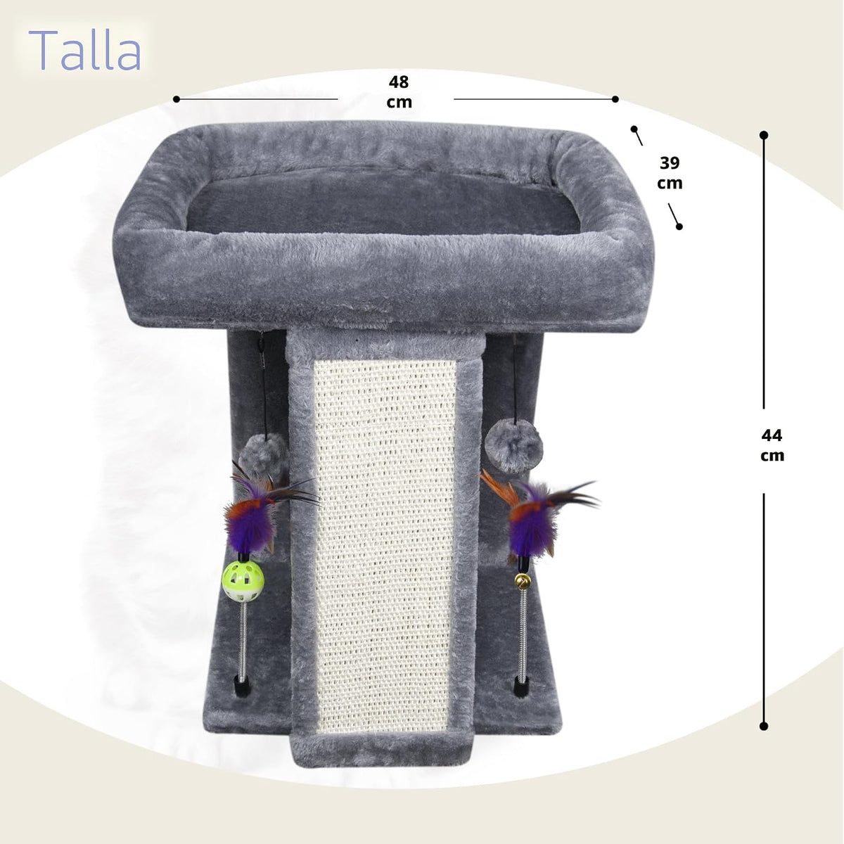 TWDEPART Árbol de gato con torre y poste para arañar para gatos de interior, centro de actividades, árbol para escalar con tablero para rascar y pelotas de juguete, gris