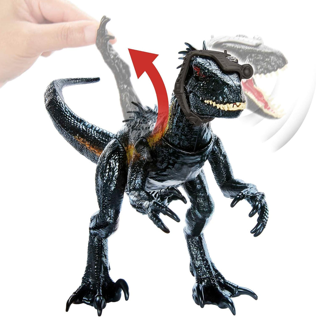 Mattel Jurassic World Figura de dinosaurio Indoraptor Track N Attack con equipo de seguimiento y 3 características de ataque, regalo de juguete con juego físico y digital