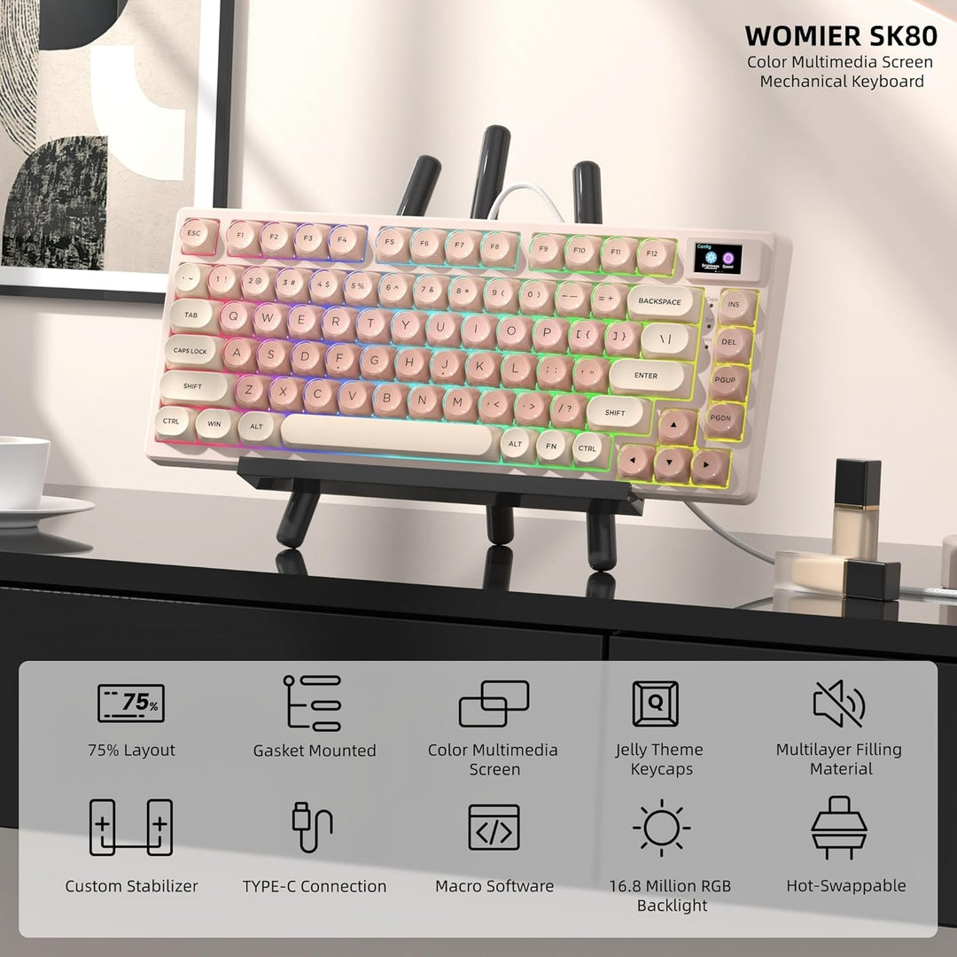 Womier SK80 Teclado Mecánico Gaming 75% con Pantalla Multimedia a C...
