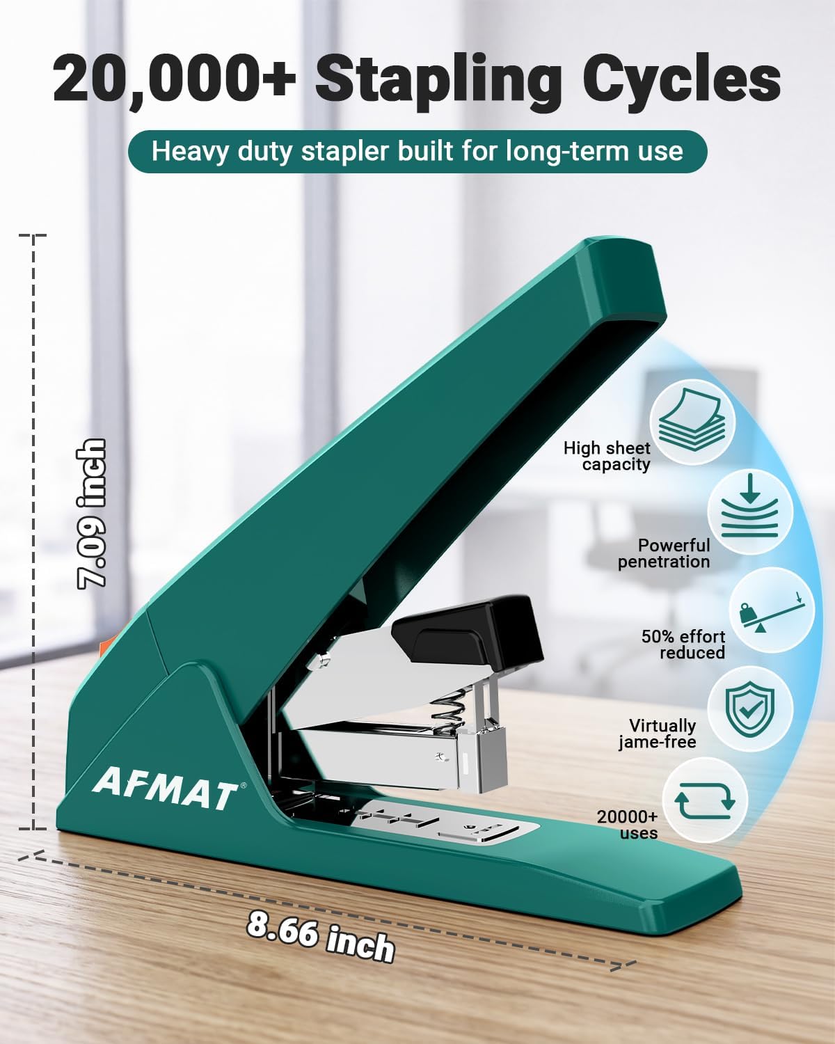 AFMAT Engrapadora resistente, capacidad de 100 hojas, 50% menos esfuerzo