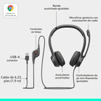 Logitech H390 Auriculares estéreo con cable para PC/portátil, USB-A, color negro