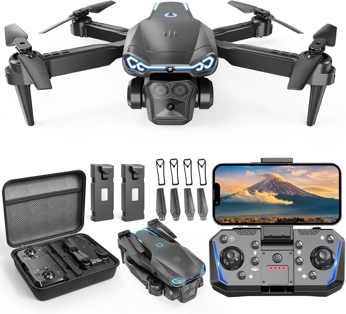 Dron plegable con cámara 1080P para principiantes y niños, FPV RC Quadcopter juguetes regalos para niños y niñas, inicio de una tecla, giros 3D, selfie de gestos, 3 modos de velocidad, 2 baterías