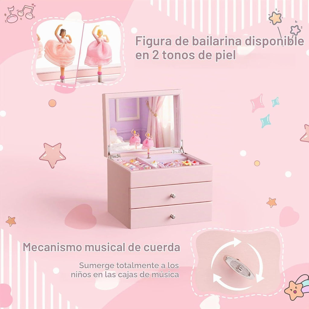 Joyero musical para niñas, joyero musical de 3 capas de madera para niños y organizadores con bailarina giratoria, regalo de almacenamiento de joyas musicales para niñas, Navidad, cumpleaños