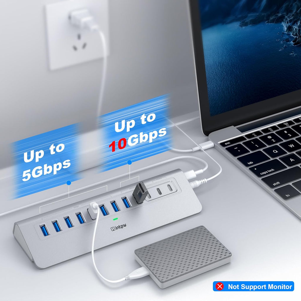 intpw, YH9AC, hub USB 3.2 de 12 puertos, alimentado