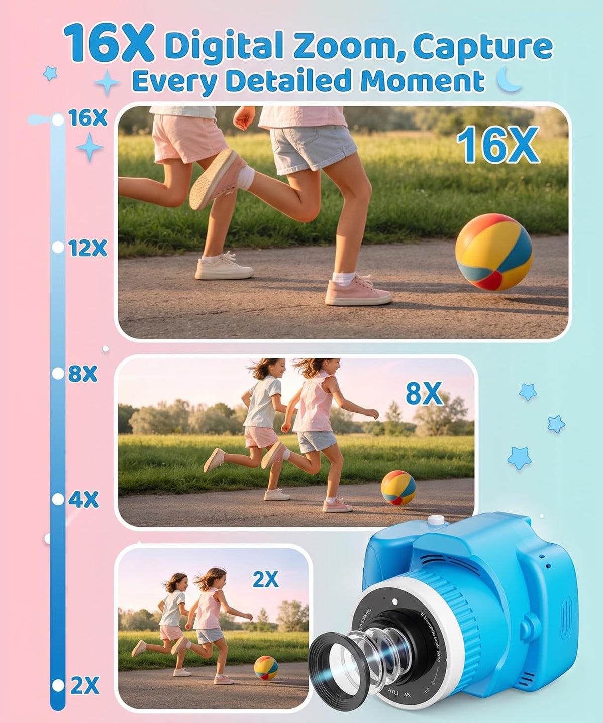 Cámara para niños con proyector para niñas de 5 a 12 años, cámara digital