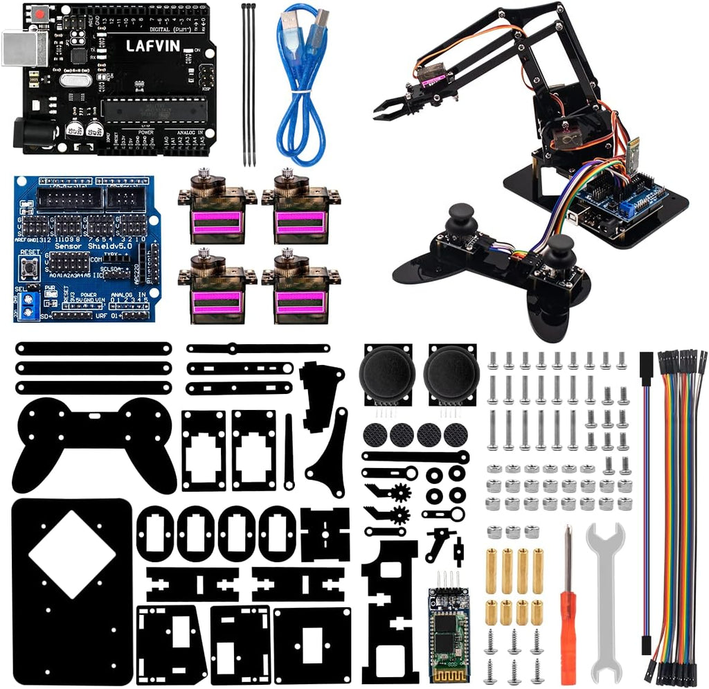 LAFVIN 4DOF - Kit de garra mecánica de acrílico para brazo compatible con Arduino IDE DIY Robot con CD Tutorial
