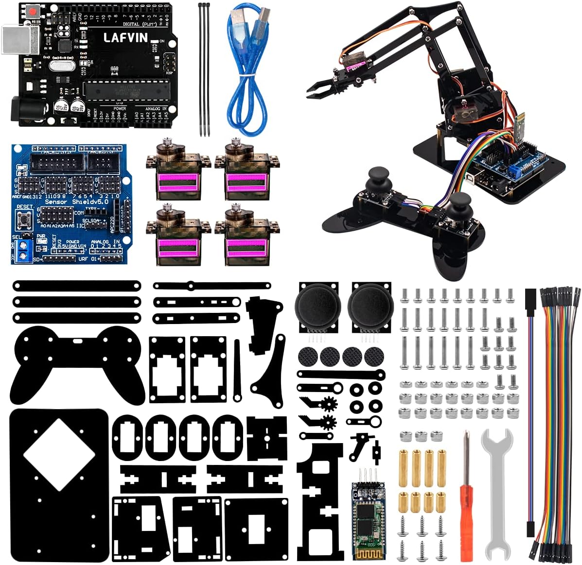 LAFVIN 4DOF - Kit de garra mecánica de acrílico para brazo compatible con Arduino IDE DIY Robot con CD Tutorial