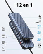Estación de Acoplamiento USB C Selore con 3 HDMI, Docking Station para Laptop, 3 Monitores