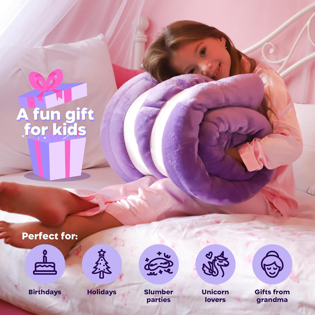 Saco de dormir de unicornio para niños: los sacos de dormir que brillan en la oscuridad son divertidos regalos de unicornio para niñas. Perfecto para fiestas de pijamas, camping, tapete de siesta de felpa para preescolar, con bolsillo para almohada, más