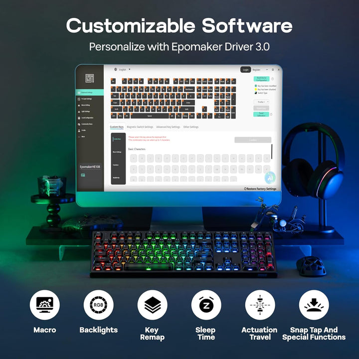 EPOMAKER HE108 Wireless Gaming Keyboard, 8K Polling &amp; 10000mAh,...