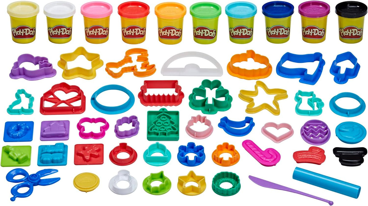 Play-Doh Juego de herramientas navideñas, 43 accesorios y 10 colores compuestos de modelado, juguetes para niños, artes y manualidades navideñas para niños de 3 años en adelante (exclusivo de Amazon)