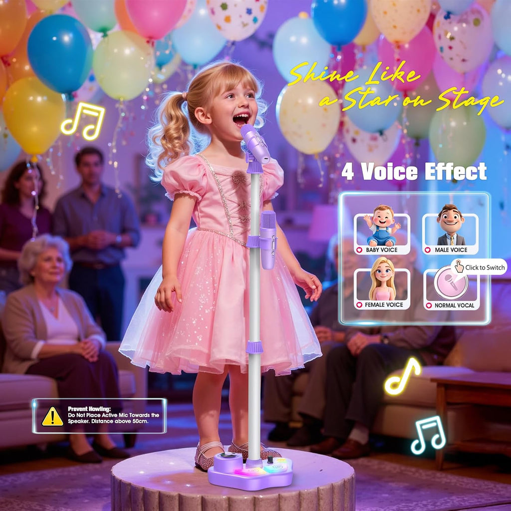 Máquina de karaoke con soporte para niños, juguetes de canto de Navidad, regalos para niñas de 3, 4, 5, 6, 7, 8 años, micrófono recargable para niños, altavoz Bluetooth con 2 micrófonos para niñas de