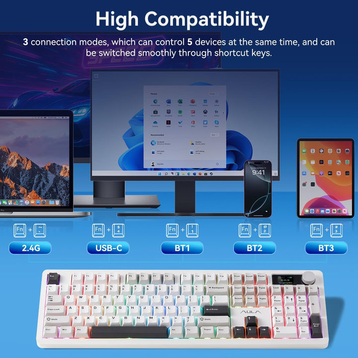 AULA Teclado inalámbrico F106PRO, teclado mecánico de tamaño comple...