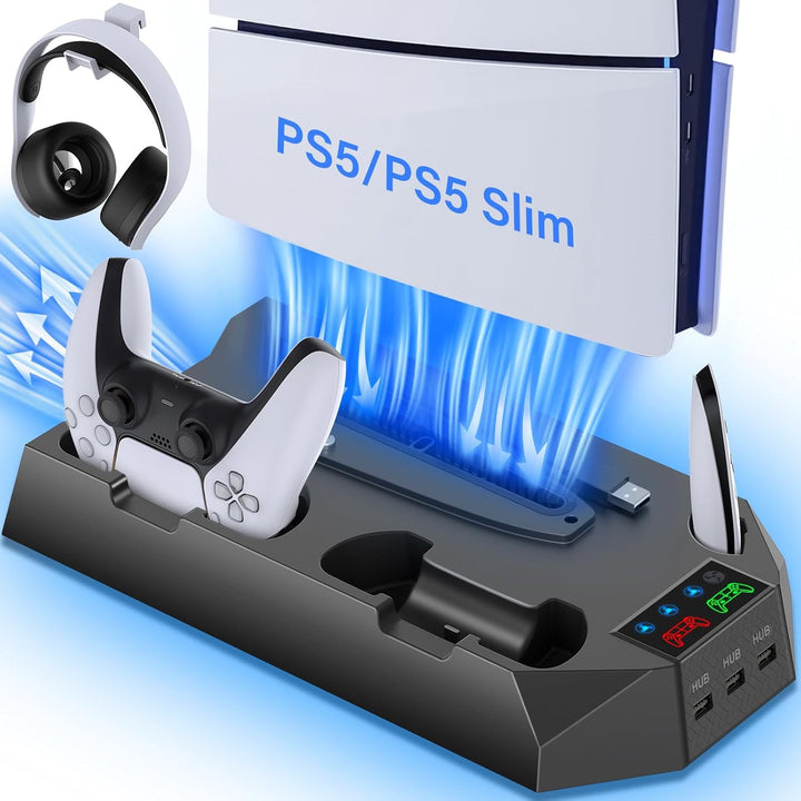 PS5 Slim Stand and Cooling Station with Controller Charging Station...