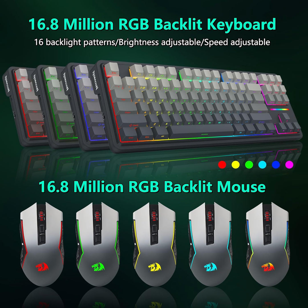 Redragon Combo de teclado mecánico inalámbrico y mouse, Bluetooth\/...