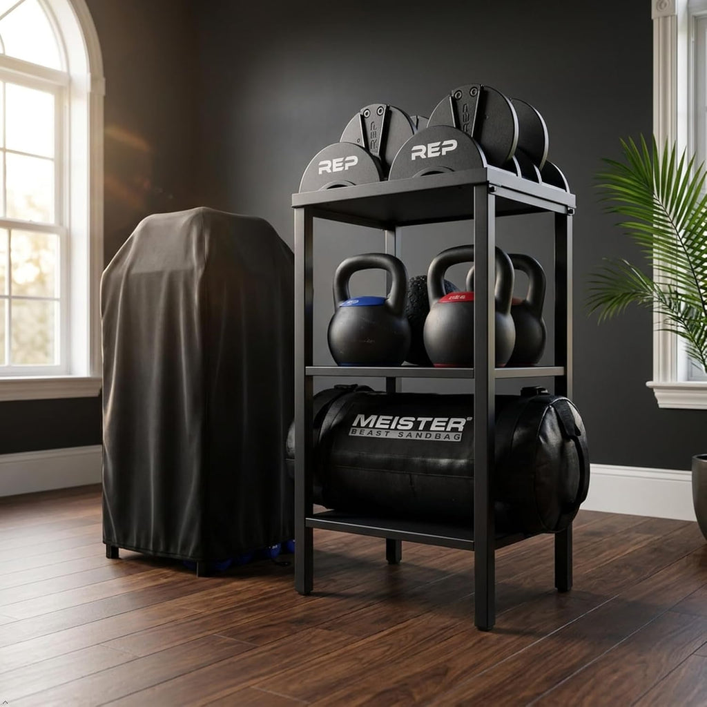 Rack ajustable para mancuernas/kettlebells 500-800LB de alta resistencia con cubierta Opt