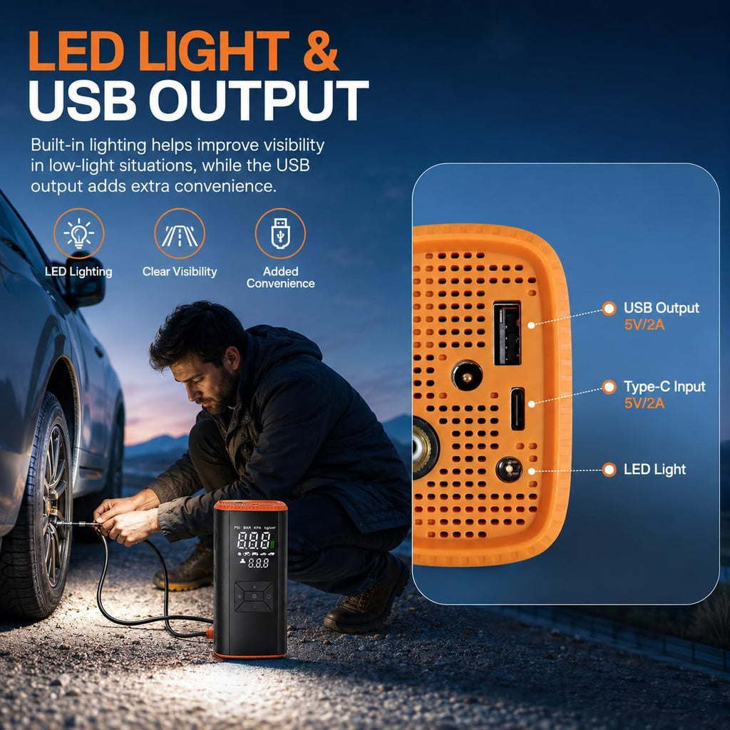 Inflador portátil del neumático del compresor de aire 150 PSI 12000mAh