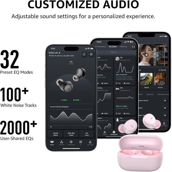 TOZO Auriculares inalámbricos A1 Bluetooth 5.3 de peso ligero en el...