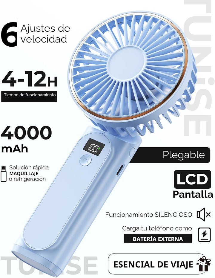 TUNISE Ventilador de mano portátil, ventilador portátil recargable,...