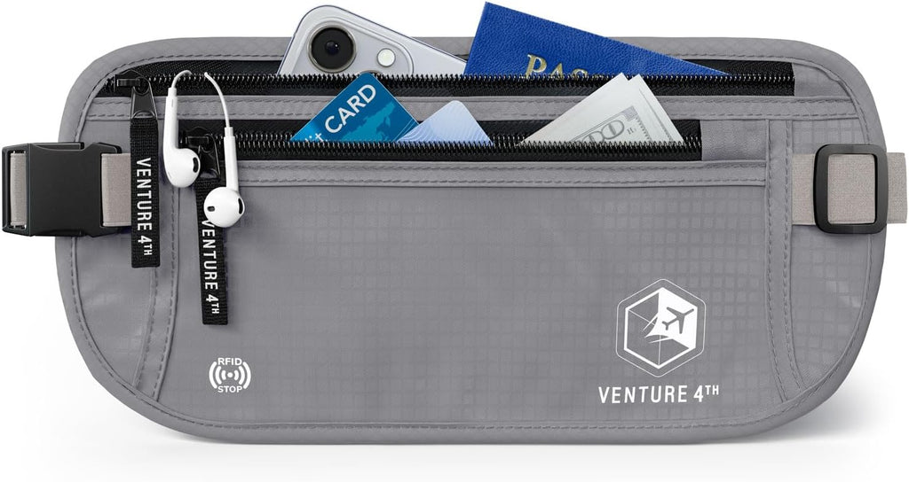 VENTURE 4TH Cinturón de dinero de viaje, RFID Bloqueo Titular de pasaporte - Plata