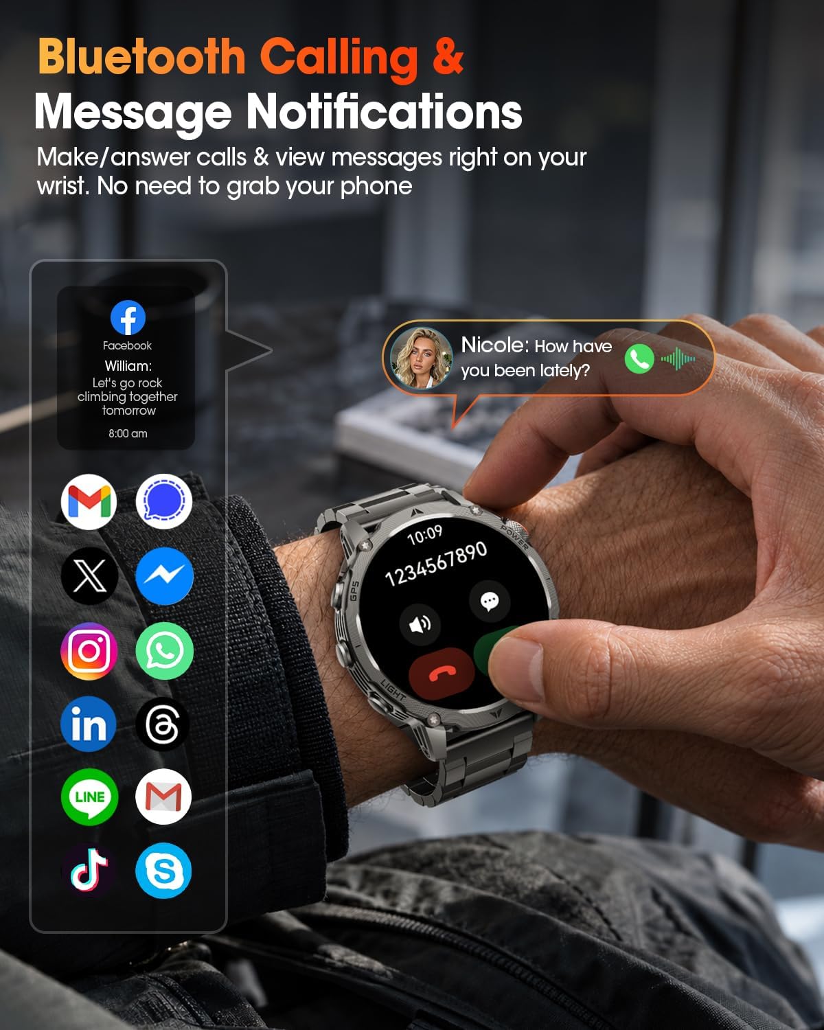 Reloj inteligente militar con GPS incorporado para hombres, reloj