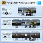 Estación de acoplamiento para portátil USB C Monitor dual, adaptador
