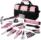 WORKPRO Kit de herramientas rosa, juego de herramientas de reparación del hogar de 263 piezas con bolsa de almacenamiento abierta de boca ancha, kit de herramientas para el hogar, cinta rosa