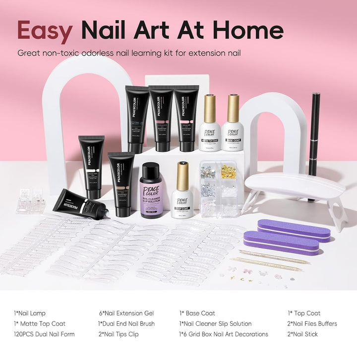 PEACECOLOR Kit de Iniciación de Gel Poly para Uñas de 24 Piezas con...