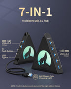 JoyReken, J7-WF-BK-2FT, hub USB 3.0 de 7 puertos