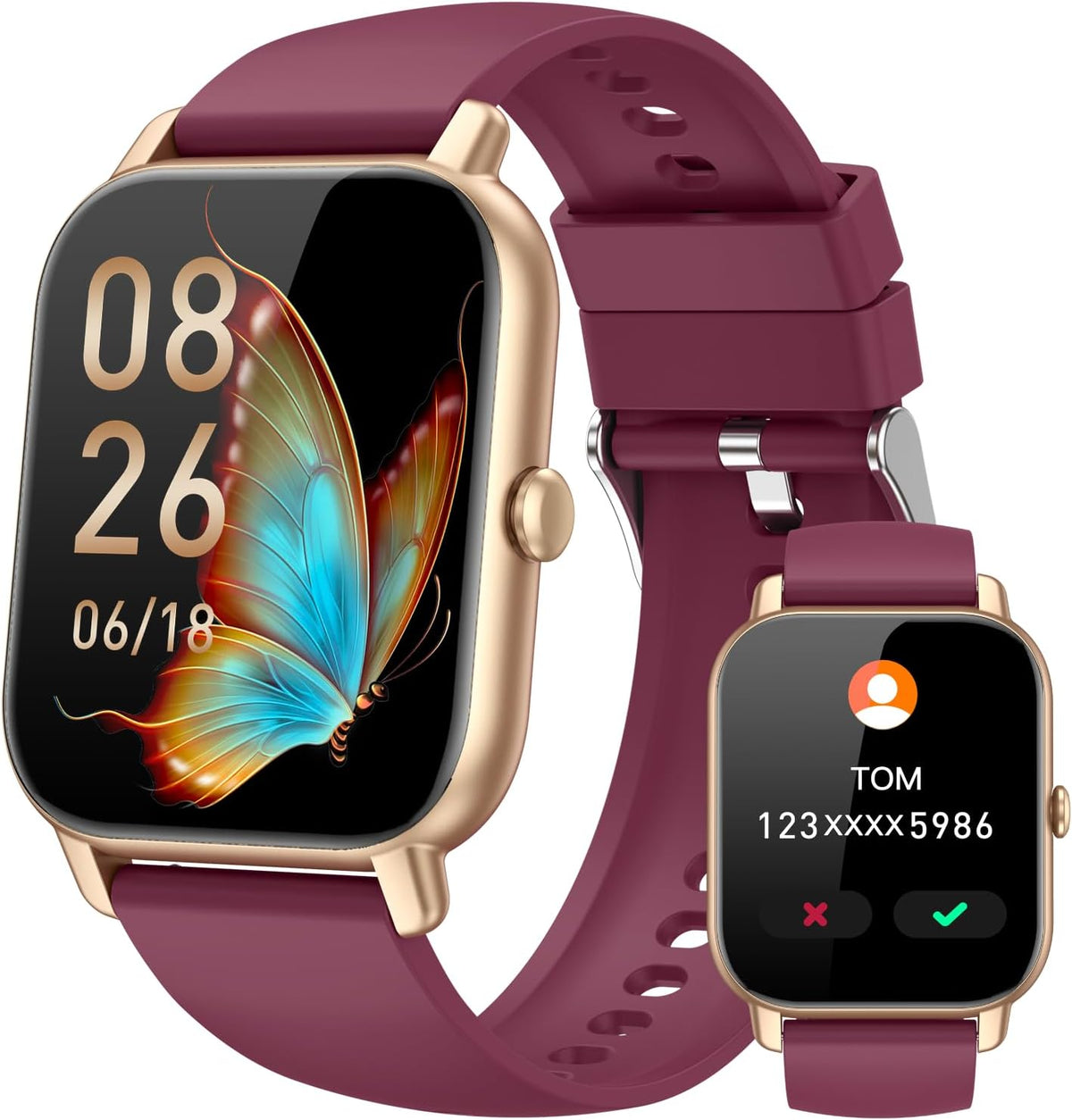 Relojes inteligentes para hombres y mujeres, rastreador de actividad física con contador de actividad/monitor de sueño, reloj inteligente impermeable IP68 para Android iPhone iOS compatible (borgoña profundo, 1.83)