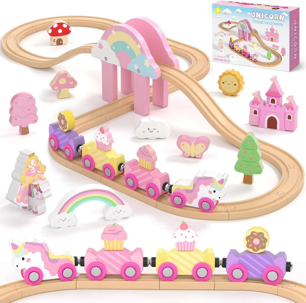 Juego de tren de madera para niños pequeños, regalos de cumpleaños de