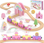 Juego de tren de madera para niños pequeños, regalos de cumpleaños de