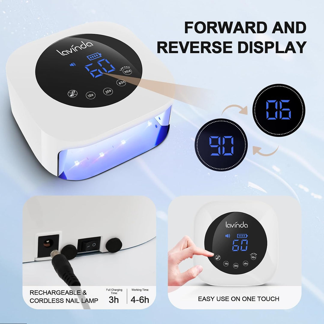 Lavinda Lámpara de uñas LED UV, lámpara de uñas inalámbrica de 54 W...
