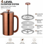 Cafetera de 8 tazas, con prensa de café francesa, 34 onzas, acero inoxidable, resistente, tetera con desatascador de acero inoxidable, Vajilla, Cobre