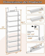 Organizador de despensa para puerta de 8 niveles, estante de especias grande de metal para puerta con cesta ajustable, soporte de pared 2 en 1 o colgante para puerta de despensa