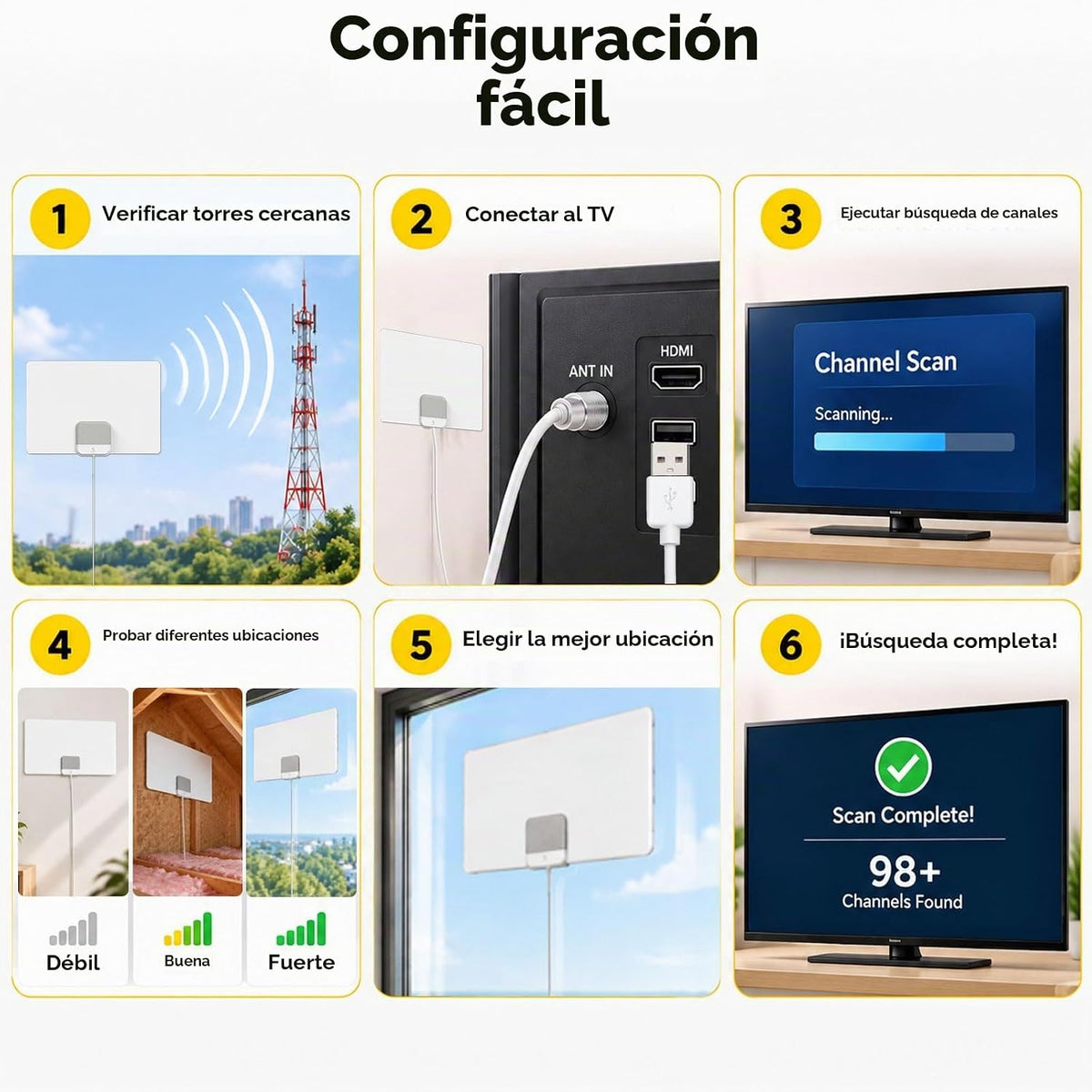 Antena de TV interior para Smart TV - Canales locales gratuitos, sin
