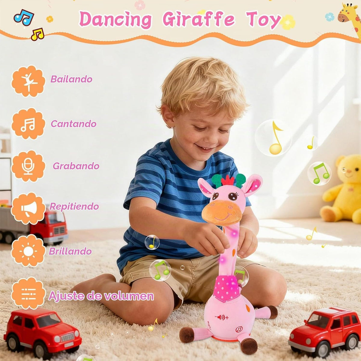 Juguete de jirafa bailarina, juguete de peluche para bebé, canción que canta para niños pequeños, juguete musical brillante para regalo de cumpleaños de bebé, juguete de jirafa Groovy (jirafa rosa)
