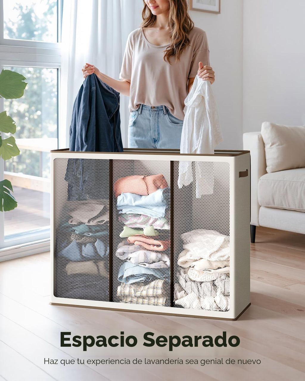 SOLEDI Cesta de Ropa Sucia de 180L de 3 Secciones, Cesta de Ropa Sucia Extra Grande con Tapa, Cesta de Ropa Sucia con Asa Resistente, Organizador de Cesta Grande para Cuarto de Lavado, Dormitorio