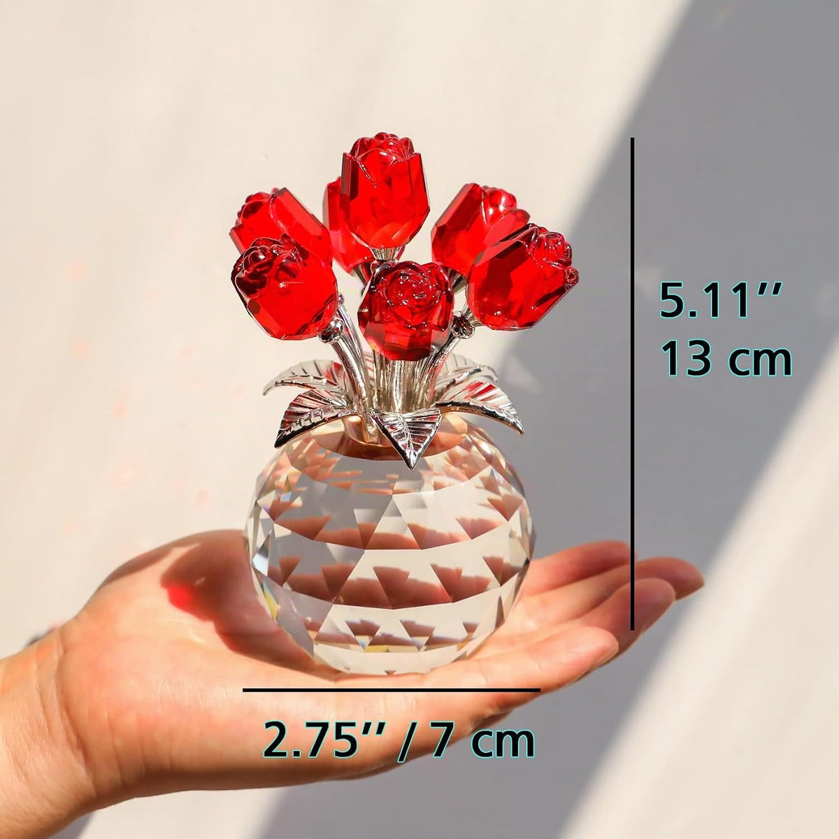 Figuras de rosas rojas de cristal, adorno de ramo de flores de cristal