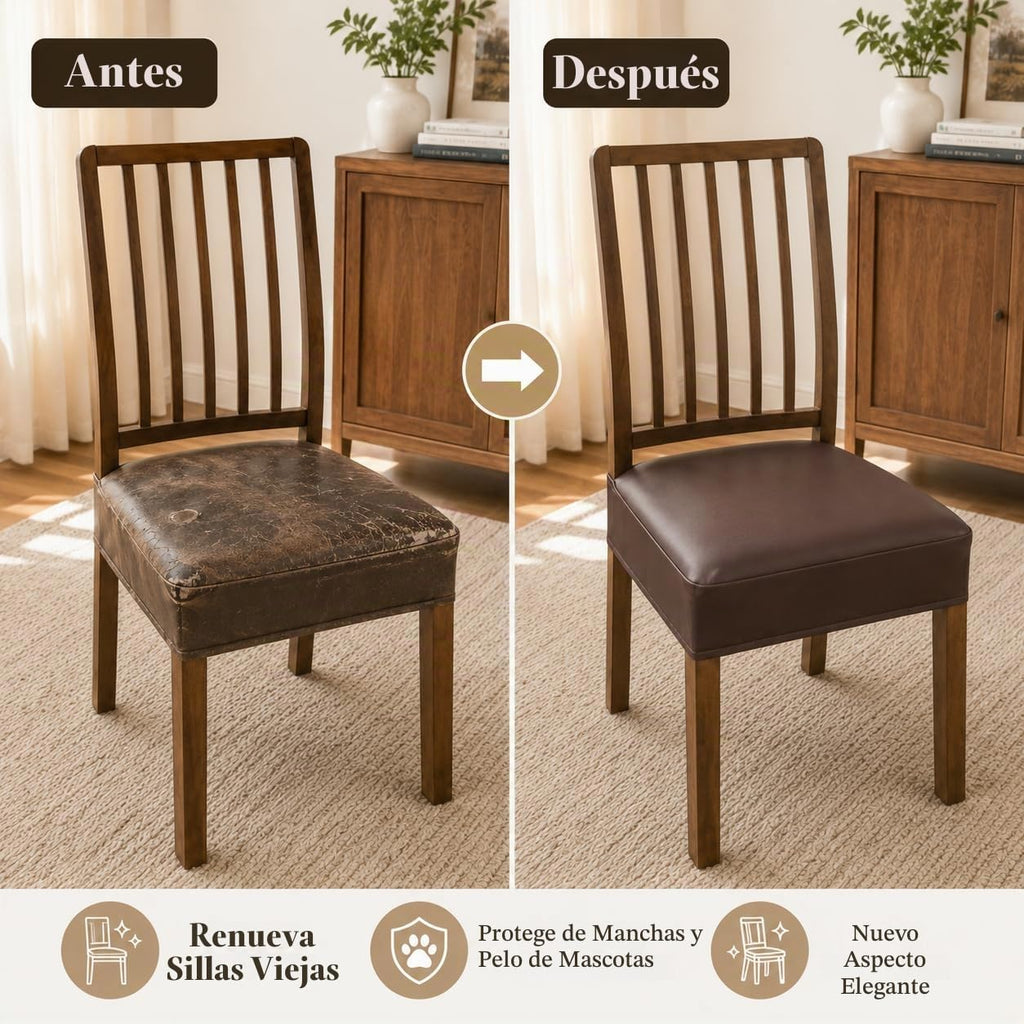Fundas impermeables para asientos de sillas de comedor, juego de 4, fundas de asiento de cuero PU para sillas de comedor, fundas de asiento extraíbles lavables para sillas, fundas protectoras