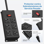 Regleta de alimentación resistente de 20 amperios, garaje 6 salidas de metal calibre 12, protector de sobretensiones 3000J, adaptador 5-15P de alto amperio para taller 6-20R ranura en T