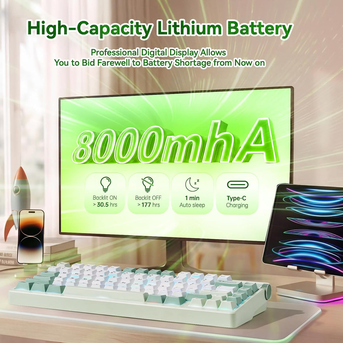 Teclado mecánico inalámbrico Aula Nova75 de 8000 mAh, montaje en ju...