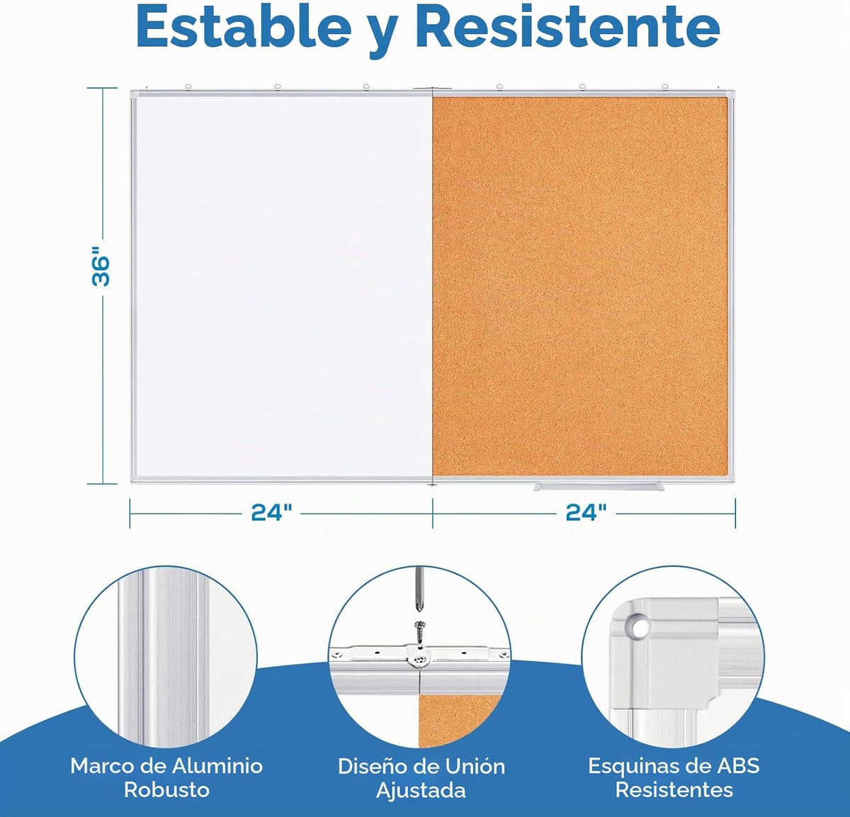 Combo de tablero magnético blanco y corcho con marco de aluminio de 48" x